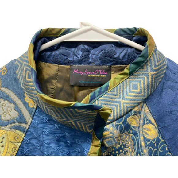 Mary Lynn O'Shea  Jacket Medium Blue Yellow Floral Tapestry Patchwork Design - Picture 5 of 10